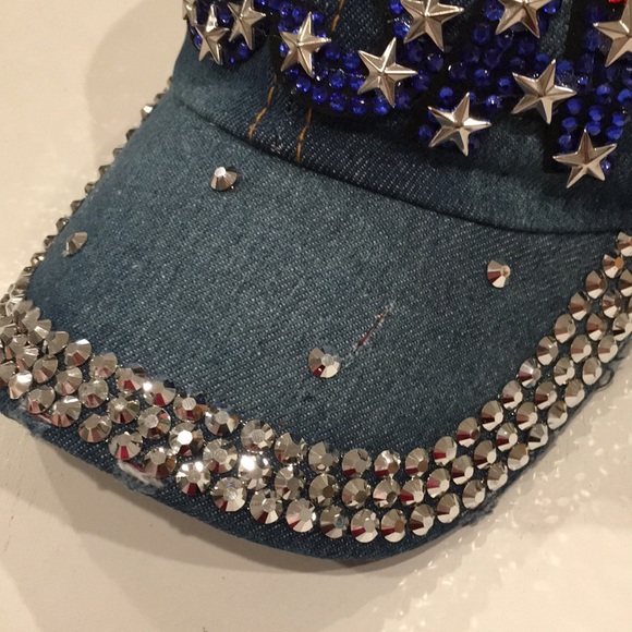 Rhinestone USA Flag Denim Baseball Hat - Picture 9 of 10